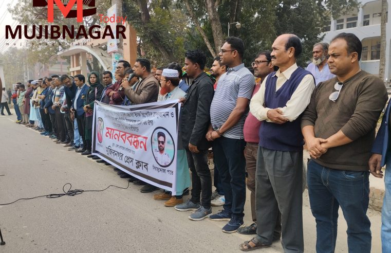 সাংবাদিকের উপর হামলার প্রতিবাদে মেহেরপুরে মানববন্ধন